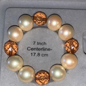 Opal Pearl and amber Crystal stretch Bracelet